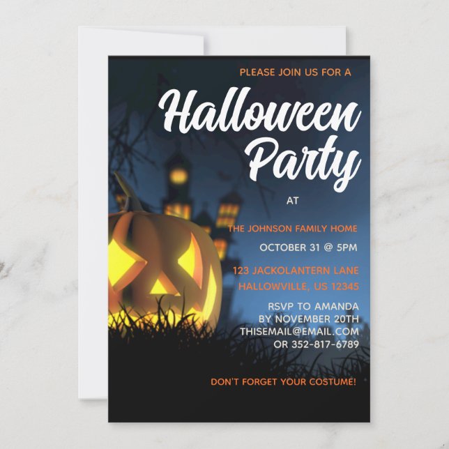 Spooky Jackolantern Personalized Halloween Party Invitation (Front)