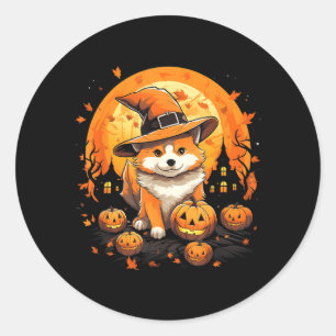 Spooky Jindo Dog Witch Halloween Classic Round Sticker