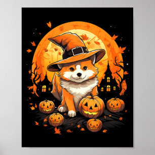 Spooky Jindo Dog Witch Halloween Poster
