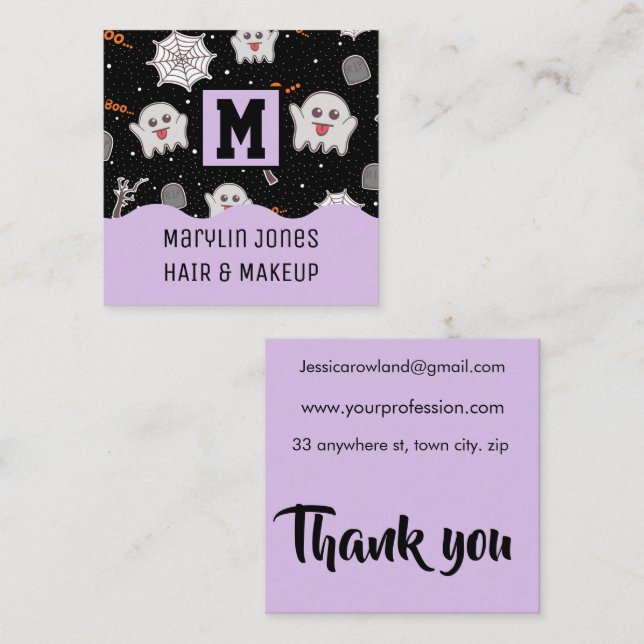 SPOOKY KAWAAI HALLOWEEN GHOSTS SQUARE BUSINESS CARD (Front/Back)