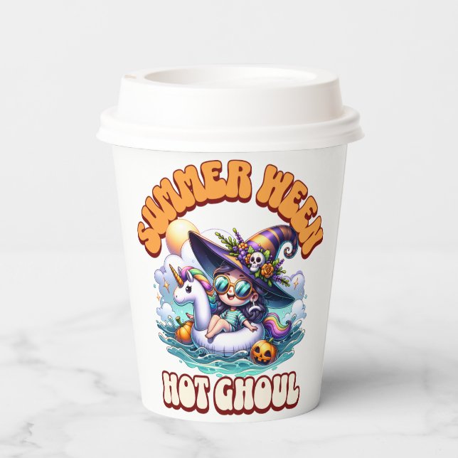 Spooky Kawaii Summerween Witch on Unicorn Float Paper Cups (Back)