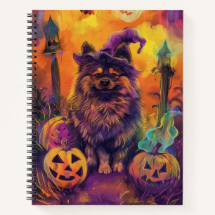 Spooky Keeshond Dog Halloween Witch And Pumpkin  Notebook