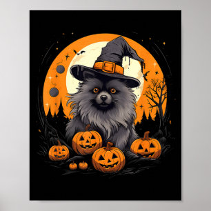 Spooky Keeshond Dog Witch Halloween Poster