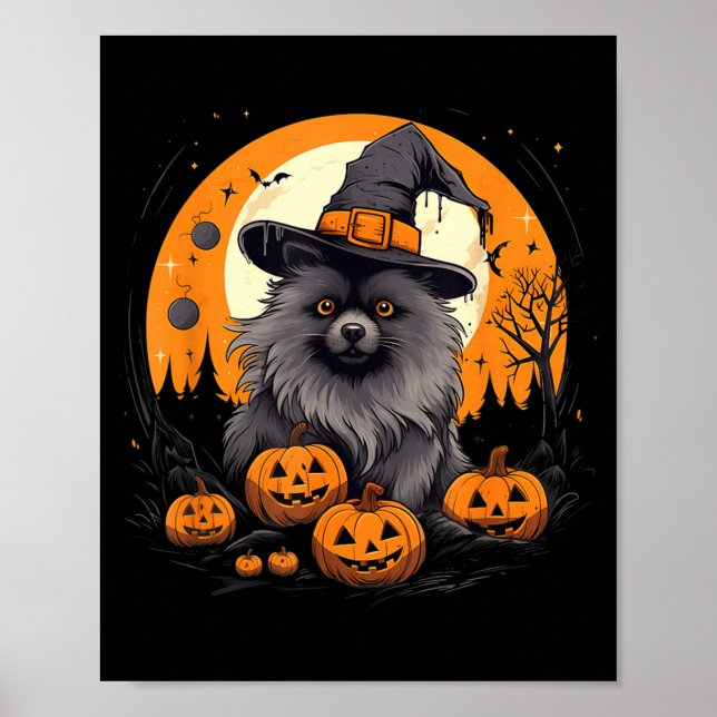 Spooky Keeshond Dog Witch Halloween Poster (Front)