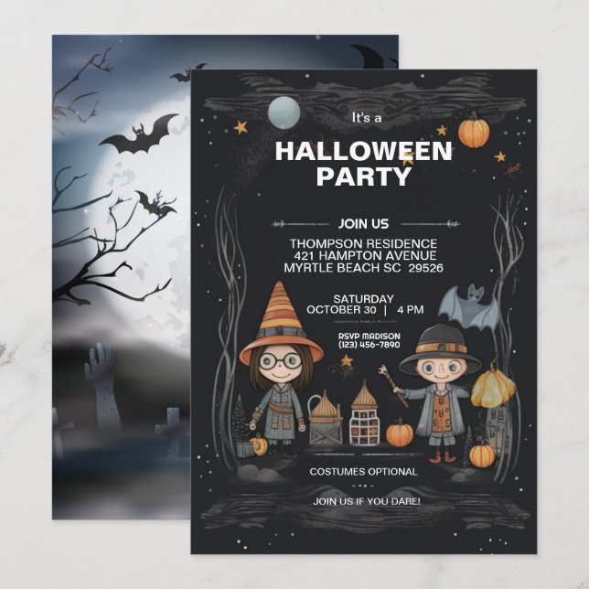 Spooky Kids Halloween Party   Invitation (Front/Back)