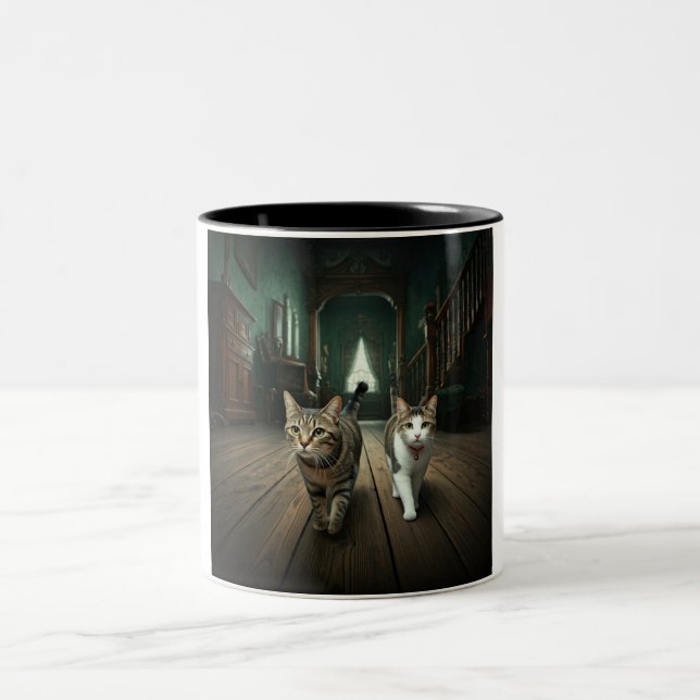 Spooky Kitty Duo: A Hauntingly Cute Ceramic Mug (Center)
