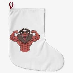 Spooky Krampus Christmas Flexing Muscle Fitness Large Christmas Stocking