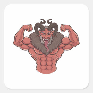Spooky Krampus Christmas Flexing Muscle Fitness Square Sticker
