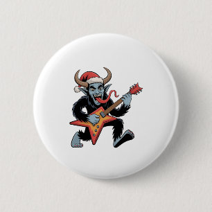 Spooky Krampus Guitar Electric Rock Christmas 2 Inch Round Button