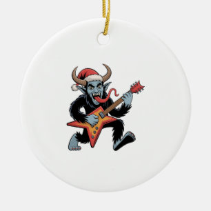 Spooky Krampus Guitar Electric Rock Christmas Ceramic Ornament