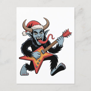 Spooky Krampus Guitar Electric Rock Christmas Invitation Postcard