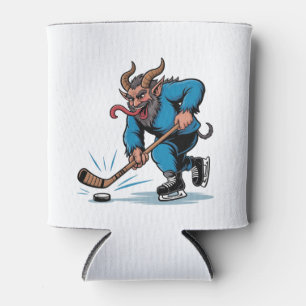Spooky Krampus Playing Ice Hockey Christmas  Can Cooler