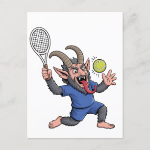 Spooky Krampus Playing Tennis Christmas  Holiday Postcard