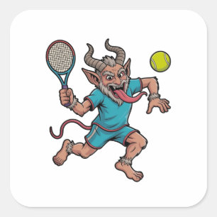 Spooky Krampus Playing Tennis Christmas Sport  Square Sticker