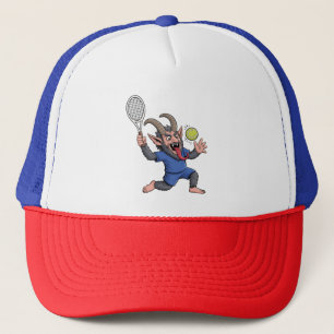 Spooky Krampus Playing Tennis Christmas Trucker Hat