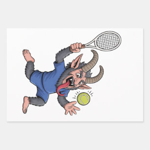 Spooky Krampus Playing Tennis Christmas Wrapping Paper Sheet