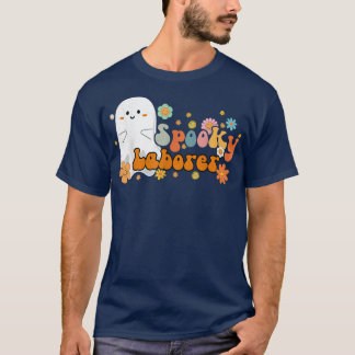 Spooky Laborer Retro Groovy Cute Ghost Halloween  T-Shirt