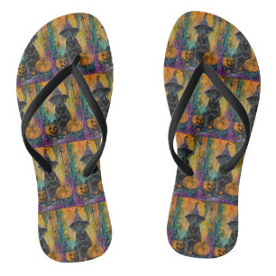 Spooky Labrador Dog Halloween Witch And Pumpkin Flip Flops
