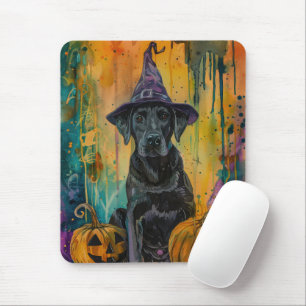 Spooky Labrador Dog Halloween Witch And Pumpkin Mouse Pad