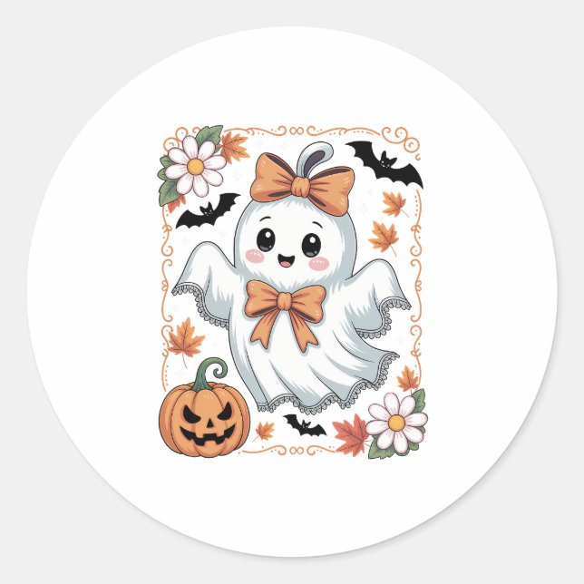 Spooky Lace Ghost Halloween Classic Round Sticker (Front)
