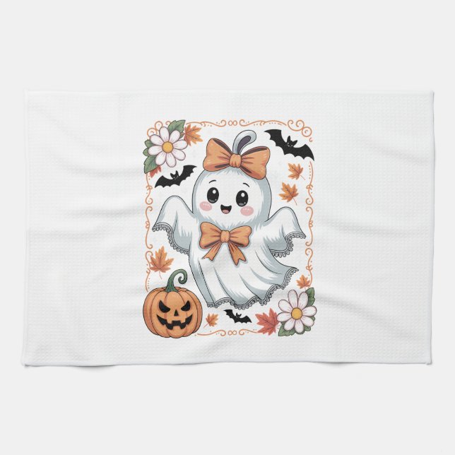 Spooky Lace Ghost Halloween Kitchen Towel (Horizontal)