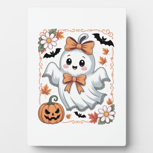 Spooky Lace Ghost Halloween Plaque (Front)