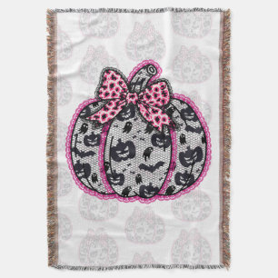 Spooky Lace Halloween Pumpkin Coquette Throw Blanket