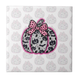 Spooky Lace Halloween Pumpkin Coquette Tile
