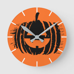Spooky Laughing Pumpkin Head   Halloween Round Clock
