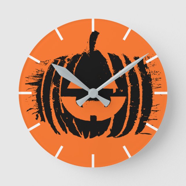 Spooky Laughing Pumpkin Head | Halloween Round Clock (Front)