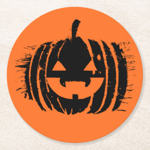 Spooky Laughing Pumpkin Head Halloween Round Paper Coaster