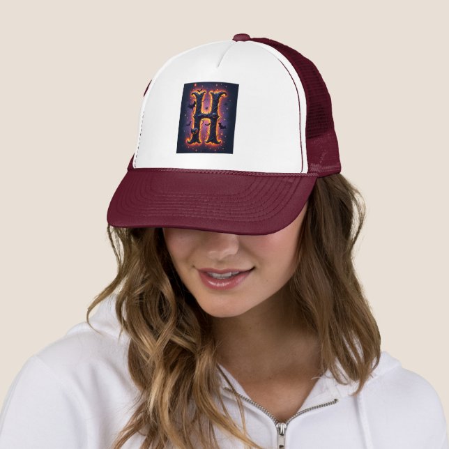 Spooky Letter H Men's Tee Shirt Trucker Hat (In Situ)
