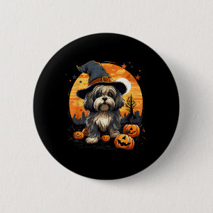 Spooky Lhasa Apso Dog Witch Halloween 2 Inch Round Button