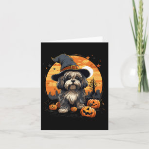 Spooky Lhasa Apso Dog Witch Halloween Card