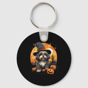 Spooky Lhasa Apso Dog Witch Halloween Keychain
