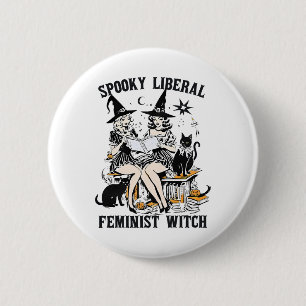 Spooky Liberal Feminist Witch Halloween Librarian 2 Inch Round Button