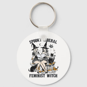 Spooky Liberal Feminist Witch Halloween Librarian Keychain