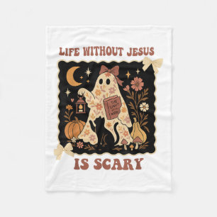 Spooky Life Is Scary Without Jesus Christian Hallo Fleece Blanket