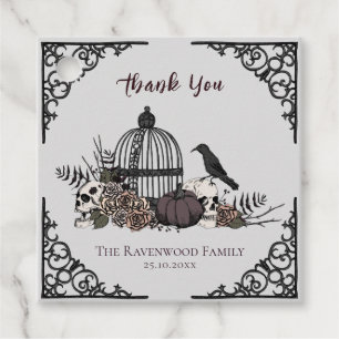 Spooky Light Grey Gothic Skull and Roses Thank You Favour Tags