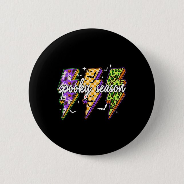 Spooky Lightning Bolt Funny Halloween Spooky Seaso 2 Inch Round Button (Front)