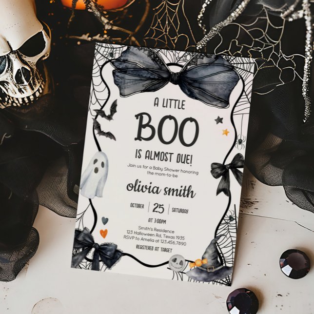 Spooky Little Boo Baby Shower Invitation (Spooky Little Boo Coquette Baby Shower Invitation)