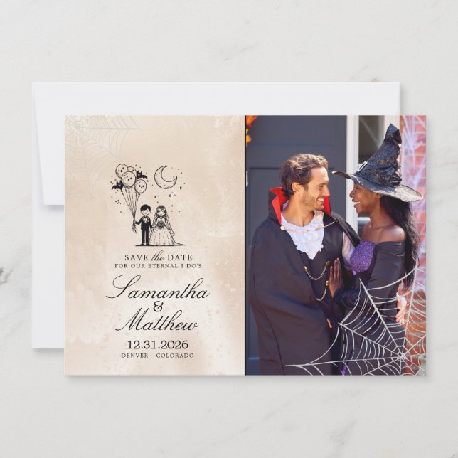 Spooky Little Couple Save The Date Card (Front)