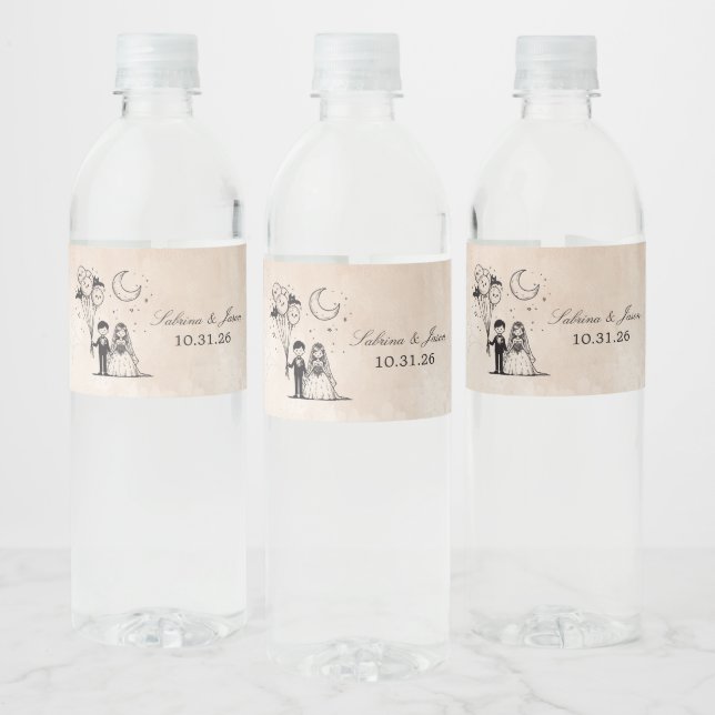 Spooky Little Couple Water Bottle Label (Bottles)