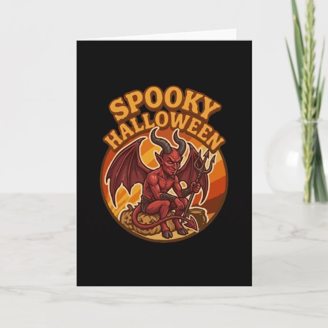 Spooky Little Devil Halloween Retro Design Card (Front)