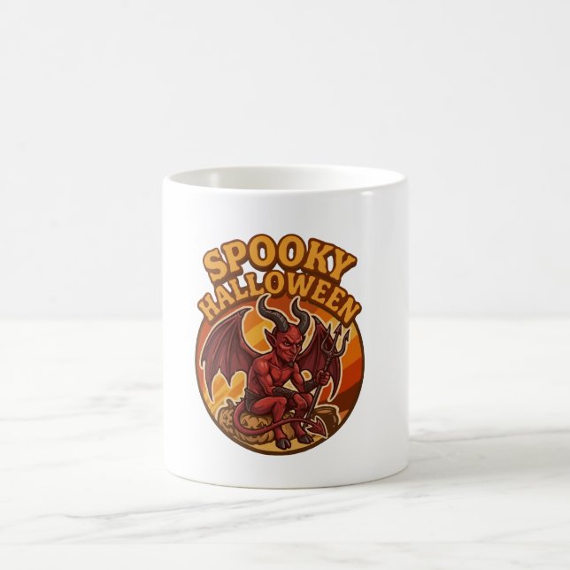 Spooky Little Devil Halloween Retro Design Coffee Mug (Center)