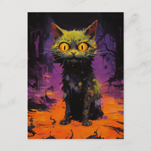 Spooky Little Halloween Cat Postcard (Front)