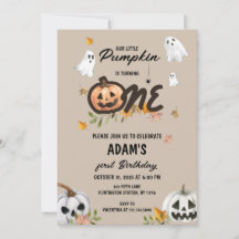 Spooky Little Pumpkin First Birthday Invitation