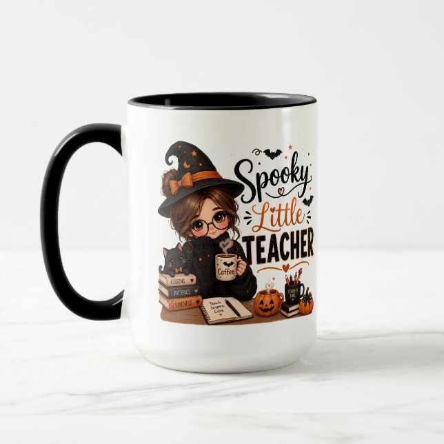 Spooky Little Teacher Black Accent Halloween Mug (Left)
