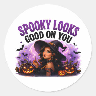 🕸️ Spooky Looks Good On You Halloween Quote 👻 Classic Round Sticker
