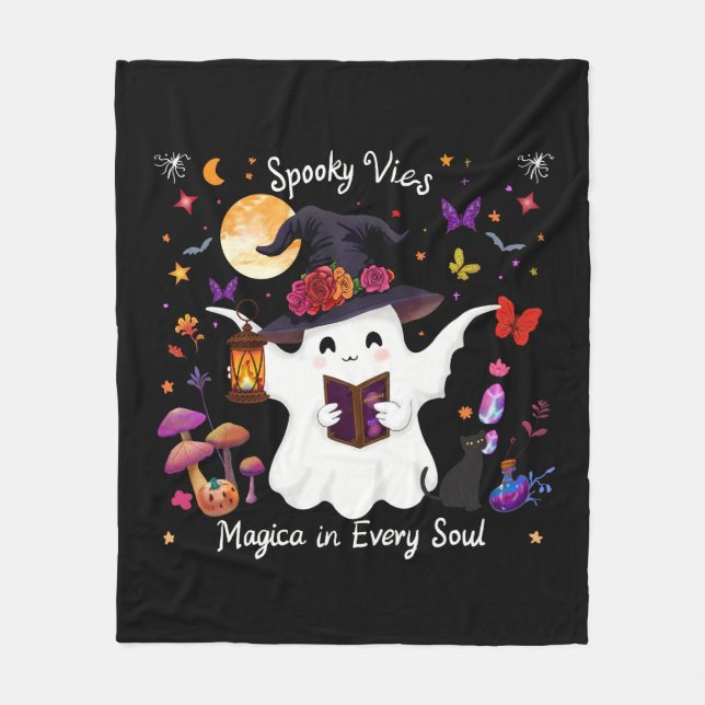 Spooky Magic & Whimsical Night Design Fleece Blanket (Front)